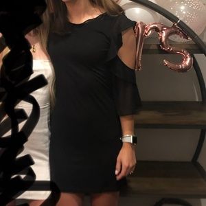 French Connection Black Cotton Cold Shoulder Dress ( Size XS)